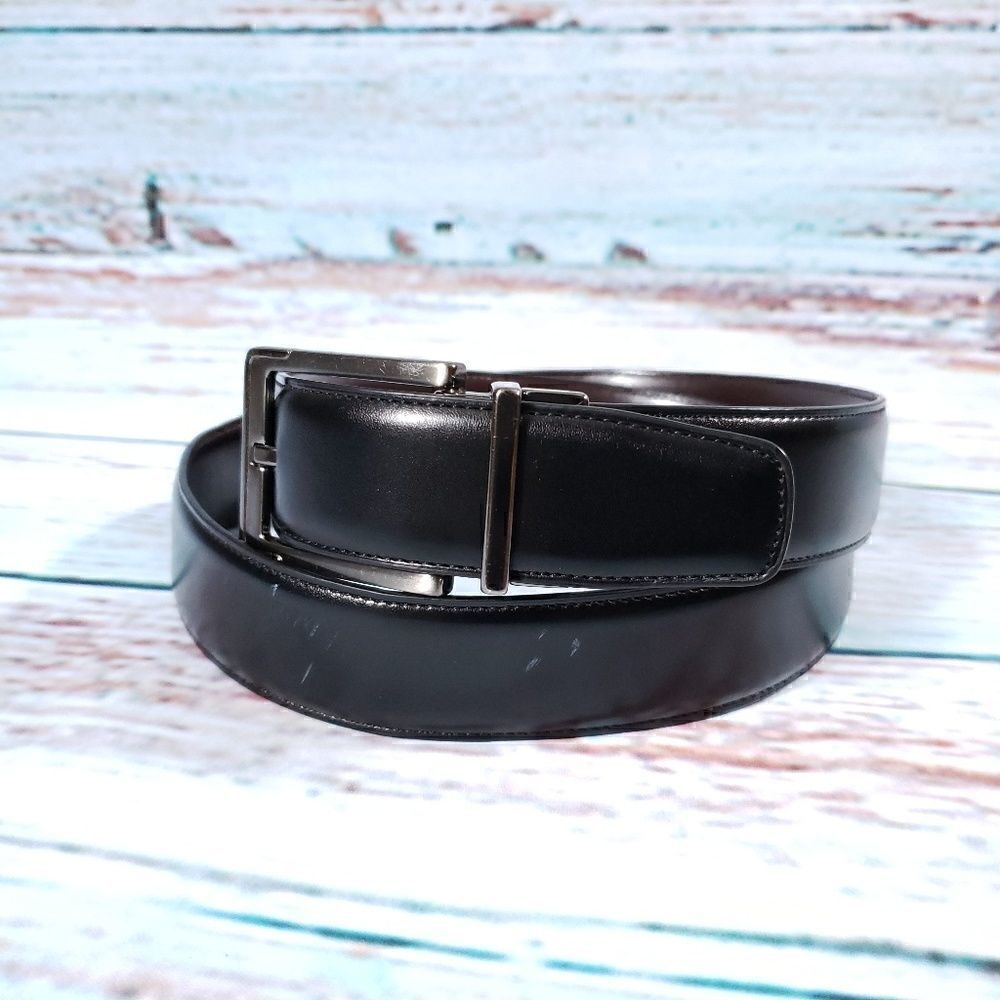 Perry Ellis reversible black brown leather belt 32